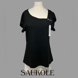 SAUKOLE NEW Black Petal Sleeve Lightweight Top Size Large